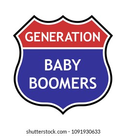 Baby Boomers Generation, Colored Shield Sign With Text, Vector Illustration.