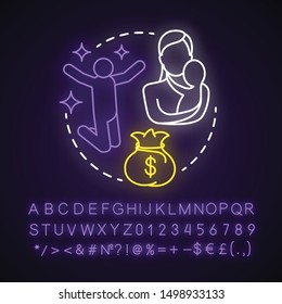 Baby boomers neon light concept icon. Generation idea. Mature people. Motherhood. Material prosperity. Glowing sign with alphabet, numbers and symbols. Vector isolated illustration