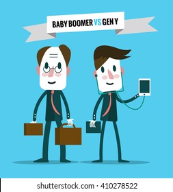 Baby Boomers  VS Generation Y. Business Human Resource. Flat Character Design. Vector Illustration