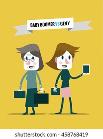 Baby Boomers VS Generation Y. Business Human Resource. Flat Character Design. Vector Illustration