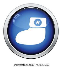 Baby bootie icon. Glossy button design. Vector illustration.