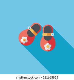 baby booties flat icon with long shadow