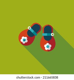 baby booties flat icon with long shadow