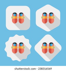 baby booties flat icon with long shadow