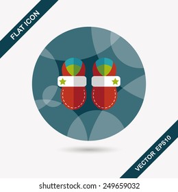 baby booties flat icon with long shadow