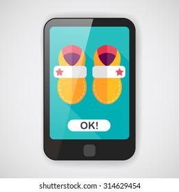 baby booties flat icon with long shadow