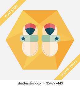 baby booties flat icon with long shadow