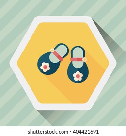 baby booties flat icon with long shadow