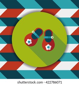 baby booties flat icon with long shadow