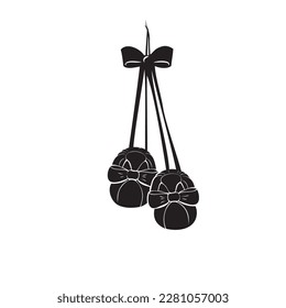 Baby booties on a ribbon tied with a bow. Vector silhouette illustration.