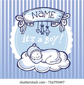 Baby born doodle set. Baby shower set. Vector illustration. Its a boy!