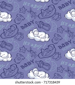 Baby born doodle set. Baby shower set. Vector illustration. Its a boy!