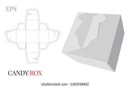 Baby born Gift Box Template, vector with die cut, laser cut lines. White, blank, clear, isolated Baby body candy box mock up on white background with perspective view. Self Lock Packaging Design.