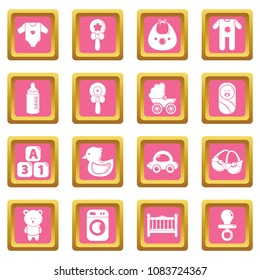 Baby born icons set vector pink square isolated on white background 