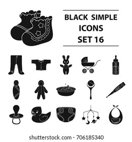 Baby born set icons in black style. Big collection of baby born vector symbol stock illustration