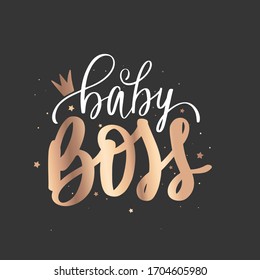 Baby Boss vector golden Hand lettering quote Sparkle design for baby clothes, t-shirt print, birthday party decoration, nursery poster, baby shower.