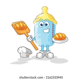 the baby bottle baker with bread. cartoon mascot vector