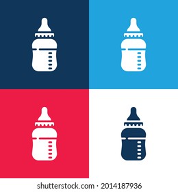Baby Bottle blue and red four color minimal icon set