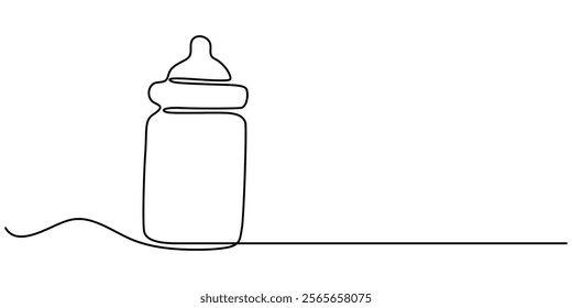 Baby Bottle Continuous Line Illustration, Continuous editable drawing of baby bottle. Baby milk bottle icon in one pro, One Continuous Line Drawing of Baby Feeder Icon. Single pro Vector. outline.