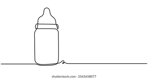 Baby Bottle Continuous Line Illustration, Continuous editable drawing of baby bottle. Baby milk bottle icon in one pro, One Continuous Line Drawing of Baby Feeder Icon. Single pro Vector. outline.