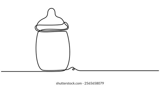 Baby Bottle Continuous Line Illustration, Continuous editable drawing of baby bottle. Baby milk bottle icon in one pro, One Continuous Line Drawing of Baby Feeder Icon. Single pro Vector. outline.