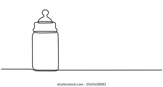 Baby Bottle Continuous Line Illustration, Continuous editable drawing of baby bottle. Baby milk bottle icon in one pro, One Continuous Line Drawing of Baby Feeder Icon. Single pro Vector. outline.