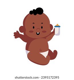 baby with bottle drinking illustration