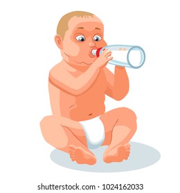 Baby from a bottle drinks milk.Vector illustration.