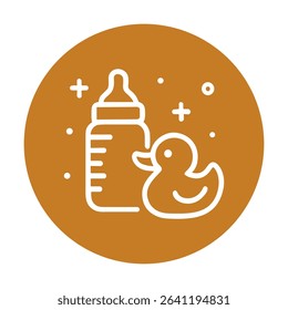 Baby bottle and ducky delight. Icon symbol illustration