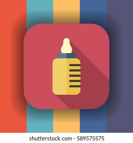 baby bottle flat icon with long shadow, vector illustration