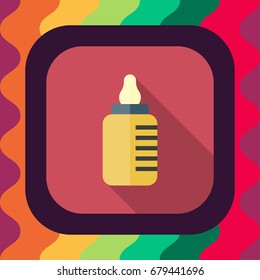 baby bottle flat icon with long shadow, vector illustration