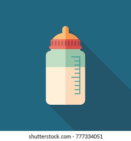Baby bottle flat square icon with long shadows.