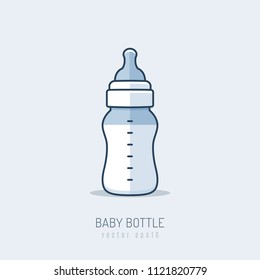 Baby bottle with baby formula vector illustration in mono line art style