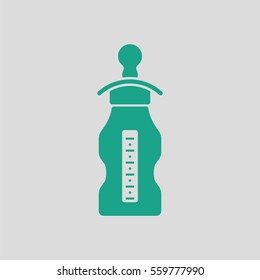 Baby bottle ico. Gray background with green. Vector illustration.