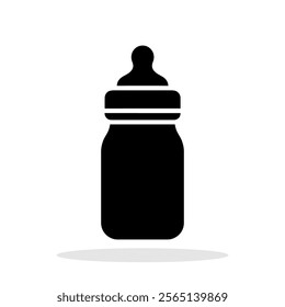 Baby bottle icon. Black baby milk bottle symbol on white background. Vector illustration.