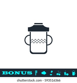 Baby bottle icon flat. Black pictogram on white background. Vector illustration symbol and bonus button