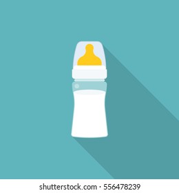baby bottle icon, flat design with long shadow