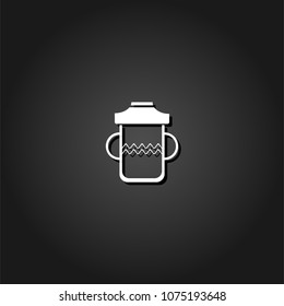 Baby bottle icon flat. Simple White pictogram on black background with shadow. Vector illustration symbol