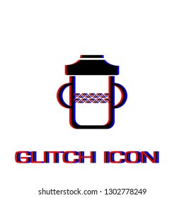 Baby bottle icon flat. Simple pictogram - Glitch effect. Vector illustration symbol