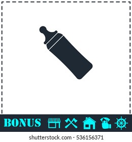 Baby bottle icon flat. Simple vector symbol and bonus icon