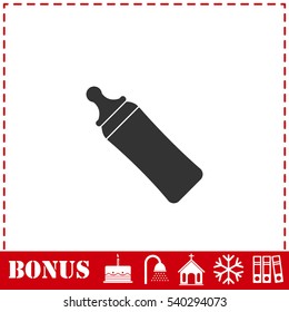 Baby bottle icon flat. Simple vector symbol and bonus icon