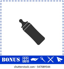 Baby bottle icon flat. Simple vector symbol and bonus icon