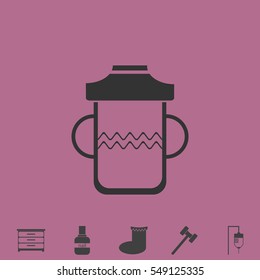 Baby bottle icon flat. Simple vector grey pictogram and bonus symbol