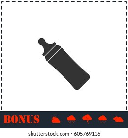 Baby bottle icon flat. Simple vector symbol and bonus icon