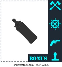 Baby bottle icon flat. Simple vector symbol and bonus icon