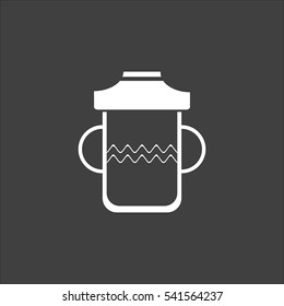 Baby bottle icon flat. Vector white illustration isolated on black background. Flat symbol