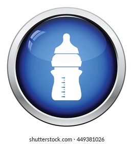 Baby bottle icon. Glossy button design. Vector illustration.