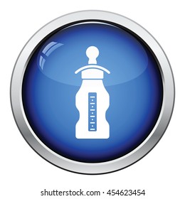 Baby bottle icon. Glossy button design. Vector illustration.