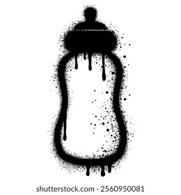 Baby bottle icon graffiti with black spray paint. vector illustration.