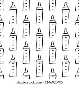 Baby Bottle Icon Seamless Pattern, Milk, Water Bottle Icon Vector Art Illustration